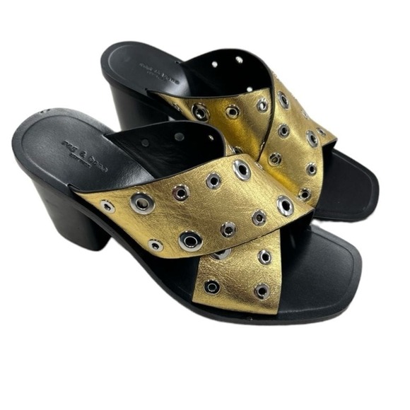 Rag & Bone‎ Paige Crisscross Gold Slide Sandals Size 39/9 - Picture 1 of 5